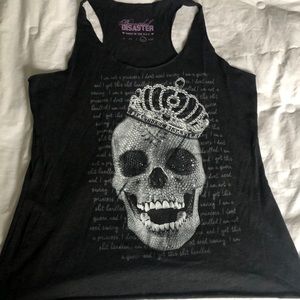 Beautiful Disaster Skull Tank Top XL Metal